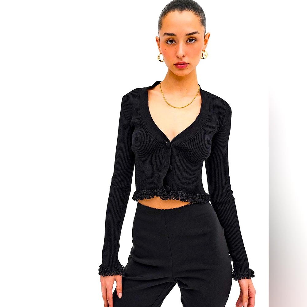 For Love And Lemons Small Black Victorias Secret VS Ribbed Knit Cardigan Sweater